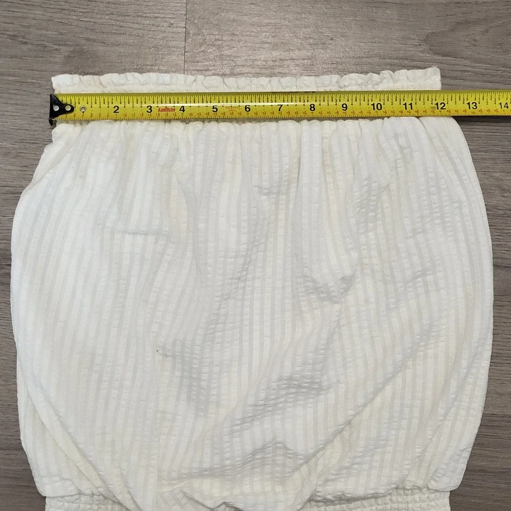 Anthropologie‎ White Seersucker Smocked Tube Top Strapless XS Cotton Summer Boho